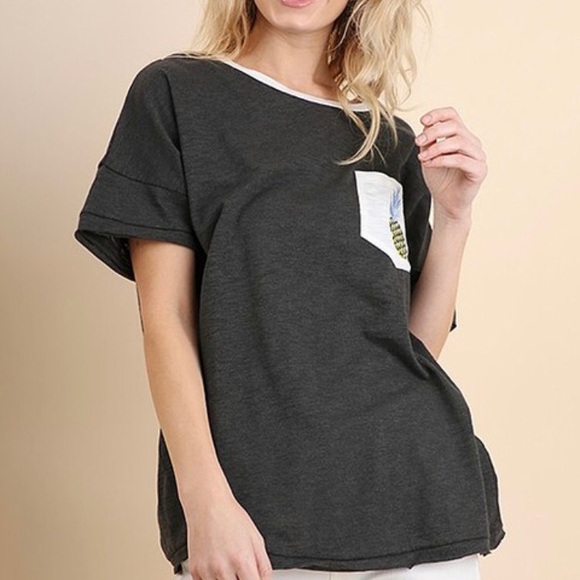 New Umgee Ash Grey Pineapple Pocket Tee - Picture 3 of 8